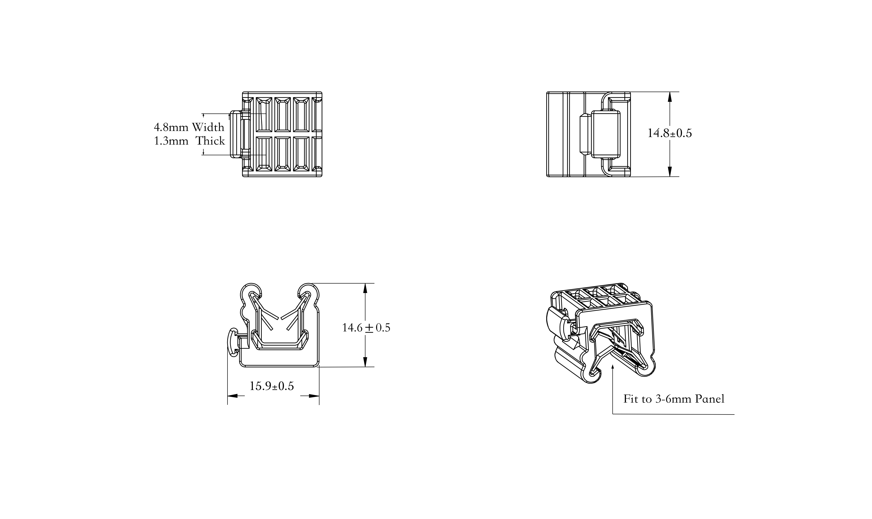 2-Piece Fixing Ties for Edges, Panel 3.0 - 6.0mm, Inside Serrated